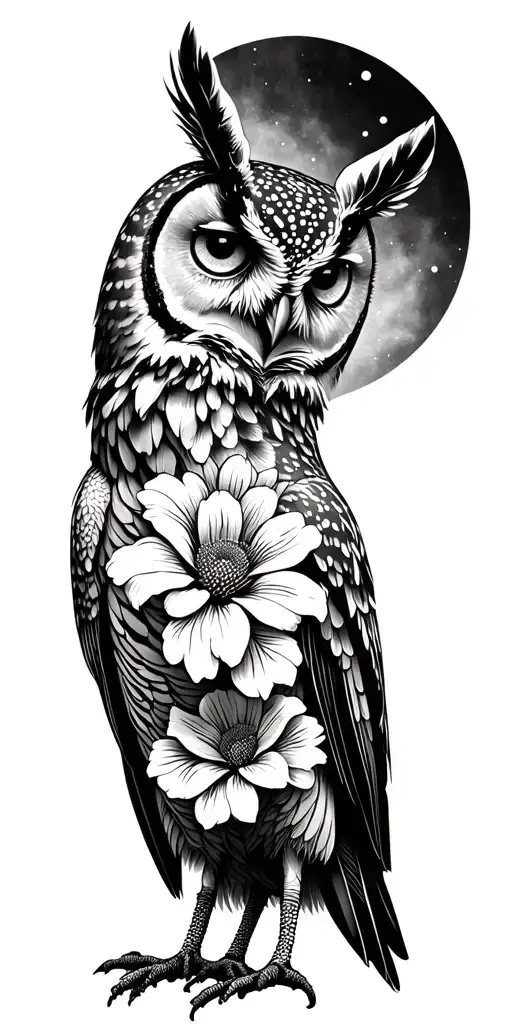 owl, doe, queen of the night flower, flowers tattoo design idea