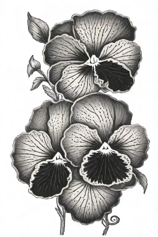 a couple of pansies with long stems entertwined tattoo design idea