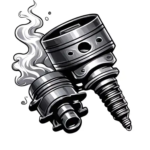 piston spark plug and turbo with smokes tattoo design idea