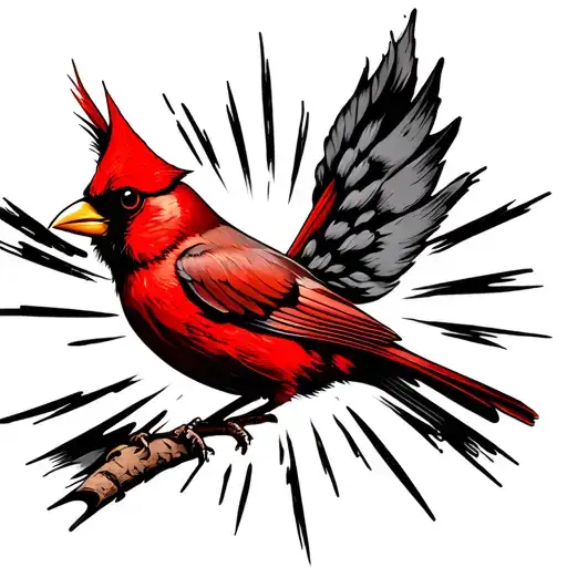 red cardinal with sun rays breaking tattoo design idea
