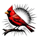 red cardinal with sun rays breaking tattoo design idea