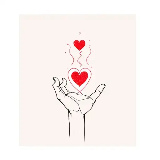 design of a hand that is coming up and connecting to a fine line design that has a heart shedding from the feeling loss tattoo design idea