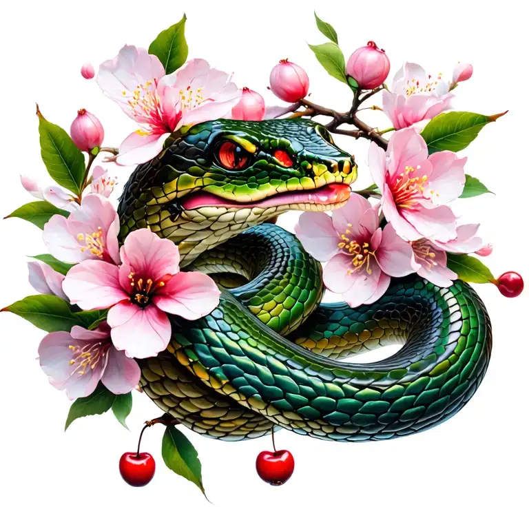 Cherry Blossom and snake tattoo design idea