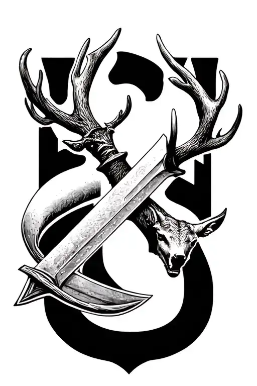 thin swords wrapped with deer head as the handle  tattoo design idea