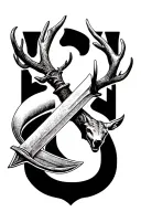 thin swords wrapped with deer head as the handle  tattoo design idea
