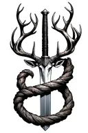 thin swords wrapped with deer head as the handle  tattoo design idea