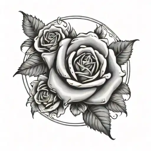circle ring of 13 roses around a center flourish design tattoo design idea