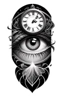 eye and clock embedded tattoo design idea
