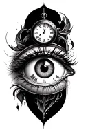 eye and clock embedded tattoo design idea