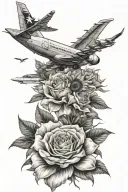 roses sunflower jet plane tattoo design idea