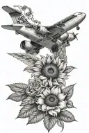 roses sunflower jet plane tattoo design idea