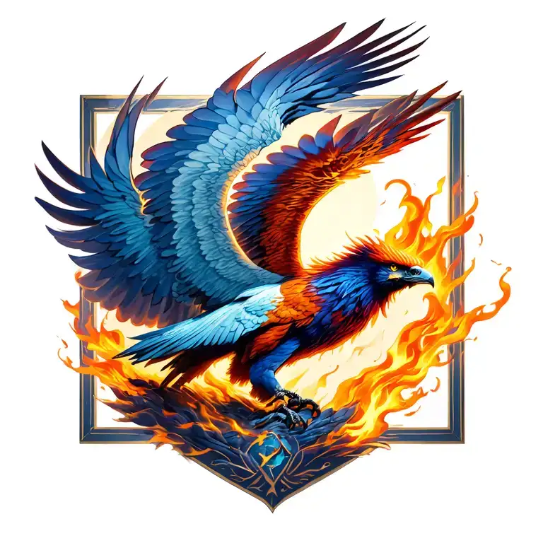 phoenix rising from the ashes flying tattoo design idea