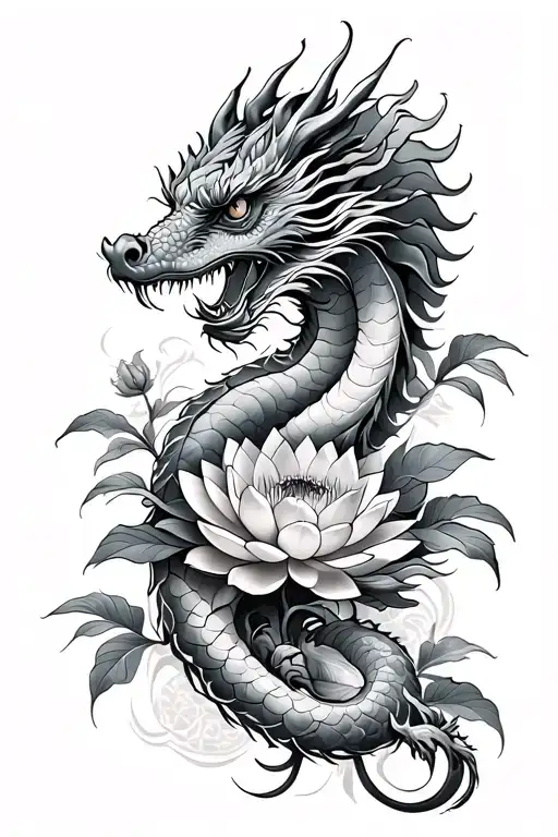 vietnamese dragon and lotus flower growing tattoo design idea