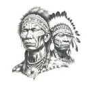 African Warrior With Native American together  tattoo design idea