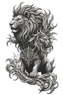 Lion warrior and phoenix rising from the ashes tattoo design idea