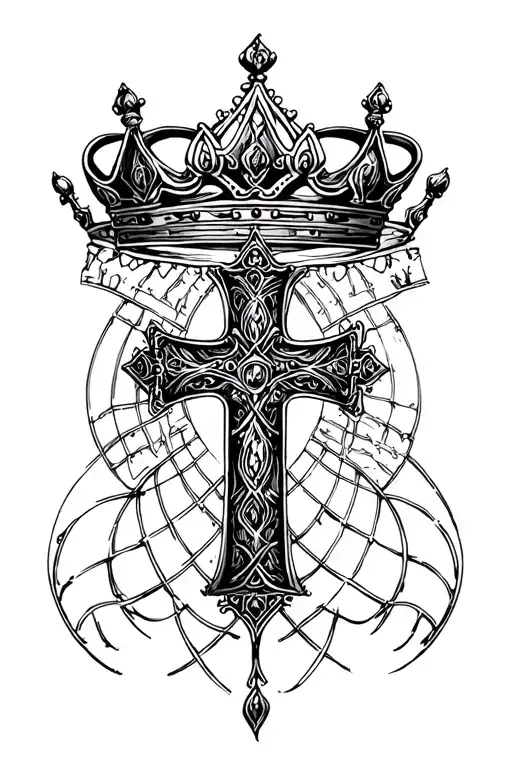 cross with a crown around it tattoo design idea