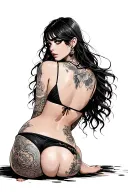 Sexy girl, petite, small boobs, wide hips, bikini . long hair,sexual. Seductive. Full Body, standing with legs and feet tattoo design idea