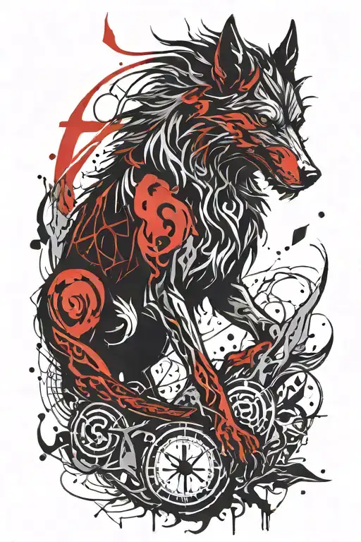 fenrir with runes open your heart tattoo design idea