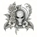 marvel theme memorial tattoo for dad inccluding custom thumb print and flowers around the drawing along with cards tattoo design idea
