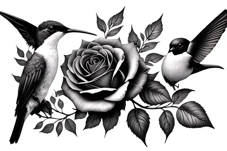 hummingbirds and roses tattoo design idea
