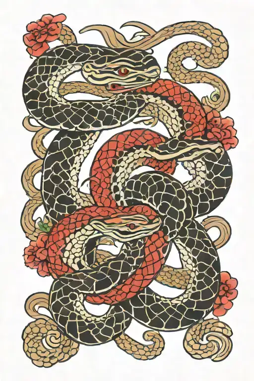 twin Earth Snake tattoo design idea