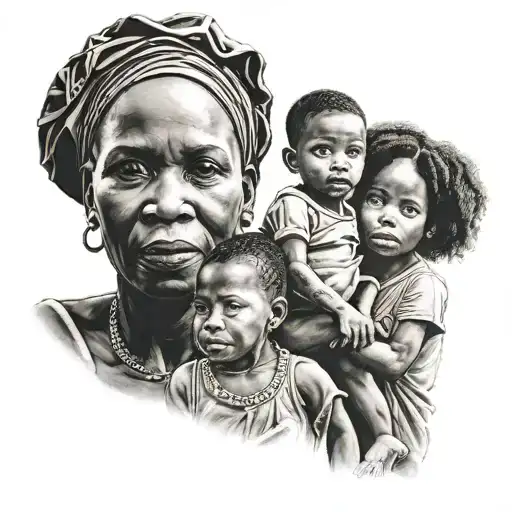 Black south african women with two sons walking tattoo design idea