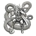 thor fighting the world serpent in norse style tattoo design idea