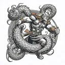 thor fighting the world serpent in norse style tattoo design idea