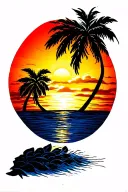 beach sunset palm trees tattoo design idea