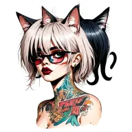 woman punk with gang of cats tattoo design idea