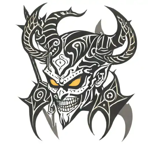 Wendigo holding hook swords with joker makeup tattoo design idea