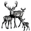 male deer with majestic antlers 2 baby deer by his side tattoo design idea