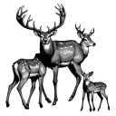 male deer with majestic antlers 2 baby deer by his side tattoo design idea