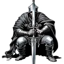 crusader kneeling holding sword tattoo design idea