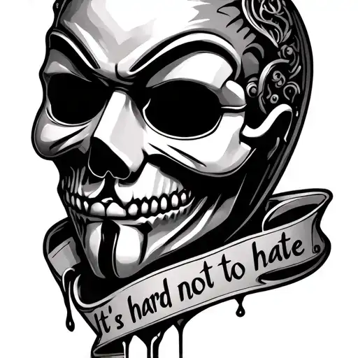 Anonymous mask skull with text "it's hard not to hate" and Tear tattoo design idea