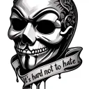 Anonymous mask skull with text "it's hard not to hate" and Tear tattoo design idea