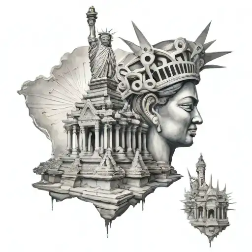 Angkor Wat and Statue of Liberty Cambodian American Adoption tattoo tattoo design idea