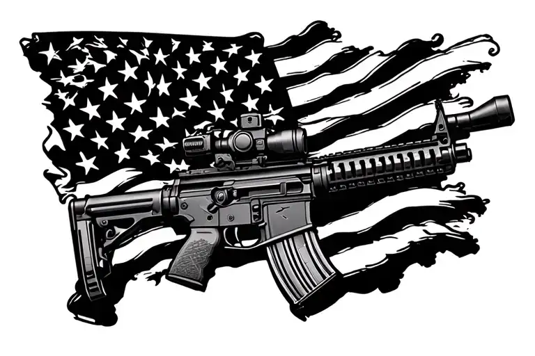 American flag, M4 rifle, bradley fighting vehicle tattoo design idea