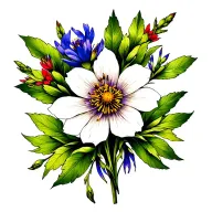 blue camas flower strings flower columbine flower fireweed flower Indian paintbrush flower and cosmos  tattoo design idea