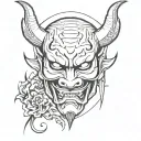 hannya mask outline bold lines with backround tattoo design idea