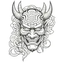 hannya mask outline bold lines with backround tattoo design idea