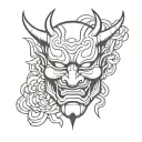 hannya mask outline bold lines with backround tattoo design idea