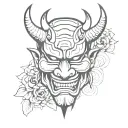 hannya mask outline bold lines with backround tattoo design idea