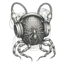 An intricate tattoo featuring a spider weaving a web around headphones, representing the connection between music and creativity tattoo design idea