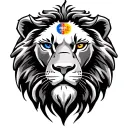 lions head with colourful eye st georges flag and spiritual symbol tattoo design idea