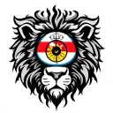 lions head with colourful eye st georges flag and spiritual symbol tattoo design idea