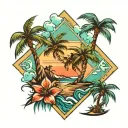 rhombus palm tree ocean tattoo design idea