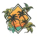 rhombus palm tree ocean tattoo design idea