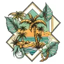rhombus palm tree ocean tattoo design idea