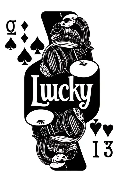 Playing Cards with words "Lucky 13" and a high fashion backdrop tattoo design idea